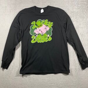 Port & Company Graphic Tee Mens Large Black Excellent Lucky Vibes Casino Queen